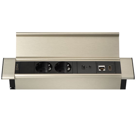 Изображение товара Блок розеток Mebax 41P 2 секции Серебро+Черный USB + type C + RJ45 + HDMI 00-00002595