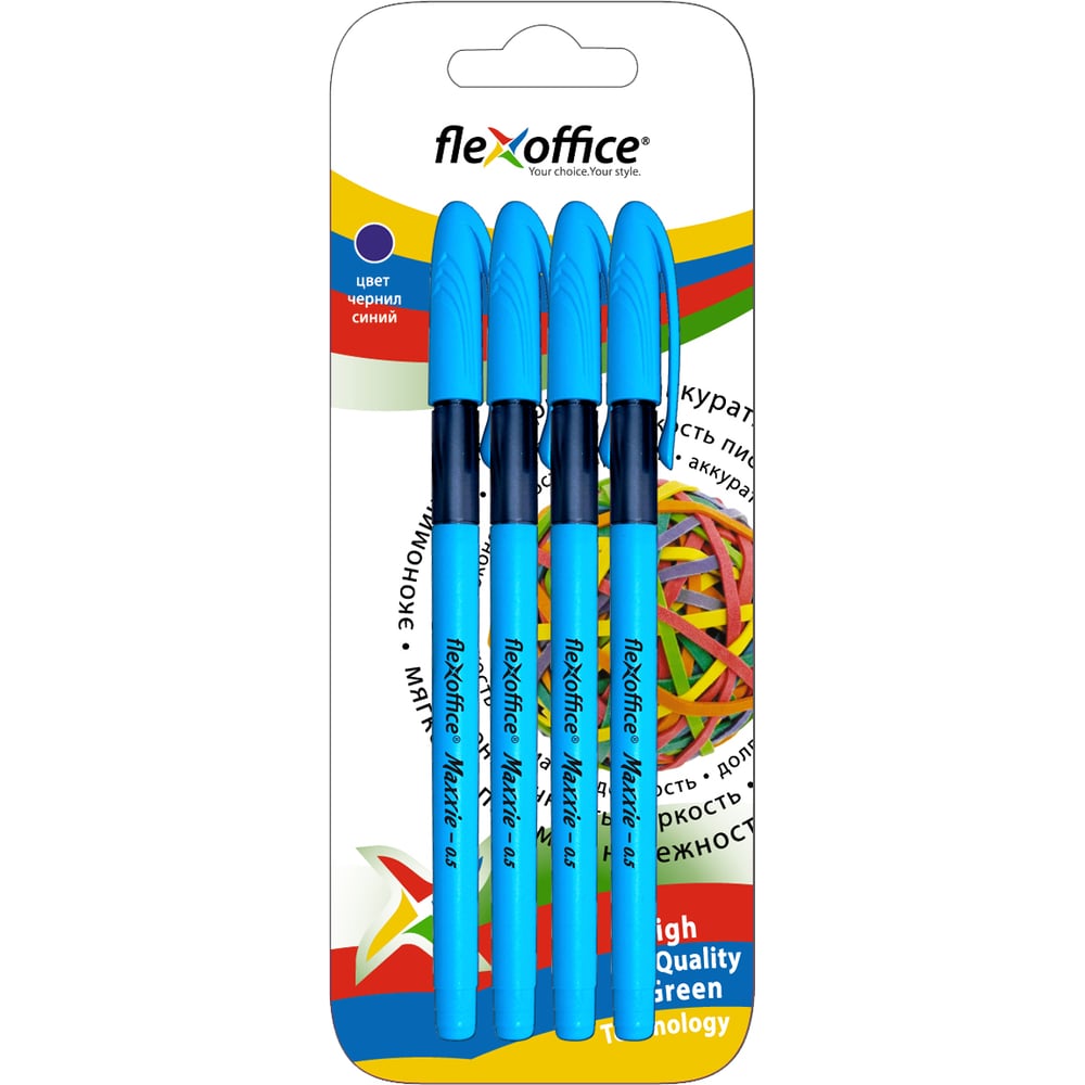 Изображение товара Шариковая ручка Flexoffice maxxie neon синяя набор 4 шт.