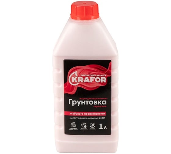 Изображение товара Универсальная грунтовка глубокого проникновения KRAFOR 1 л (12) красная этикетка 27 337