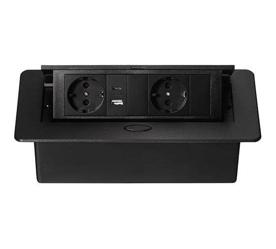 Изображение товара Выдвижная встраиваемая розетка Mebax MX-226 (O) 2 секции Чёрный Полуавтоматический 212x60мм 1 USB + 1 type C (с кабелем пит 00-00002603