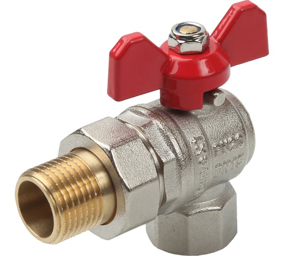 Изображение товара Шаровый кран SANEXT ГОСТ, PN40, Ду 15, НР-ВР 1/2" угловой со сгоном (Американка) бабочка 8777