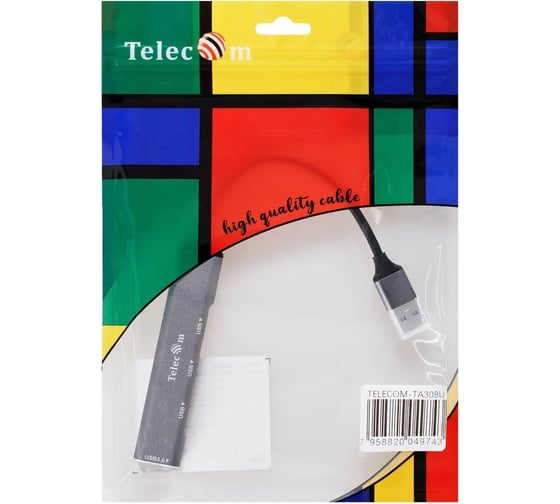 Изображение товара Переходник Telecom usb 3.0 - usb 3.0 и 3хusb 2.0 aluminum shell 0.2m TA308U