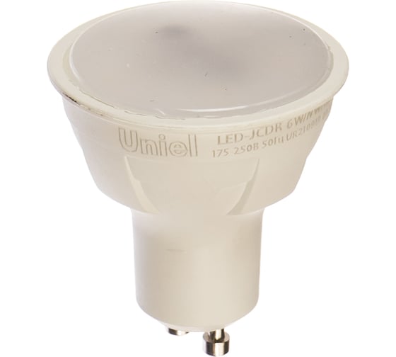 Изображение товара Светодиодная лампа Uniel Форма JCDR, матовая. Серия ЯРКАЯ LED-JCDR 6W/NW/GU10/FR PLP01WH UL-00002421