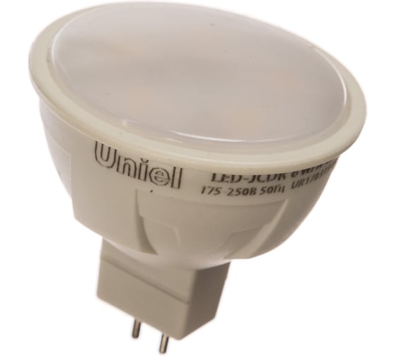 Изображение товара Светодиодная лампа Uniel Форма JCDR, матовая. Серия ЯРКАЯ LED-JCDR 6W/NW/GU5.3/FR PLP01WH UL-00002422