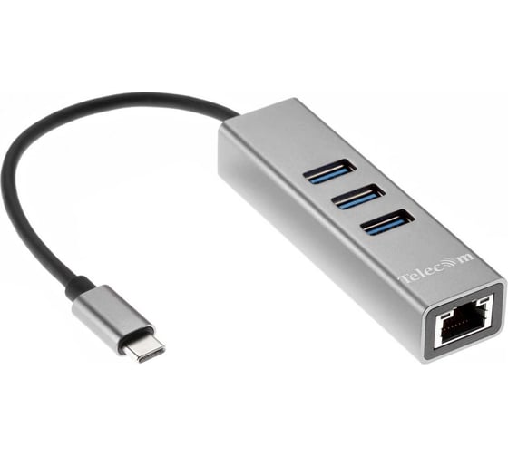 Изображение товара Переходник Telecom usb 3.1 type c - rj-45 1000mbps и 3хusb 3.0 aluminum shell 0.2m TA311C