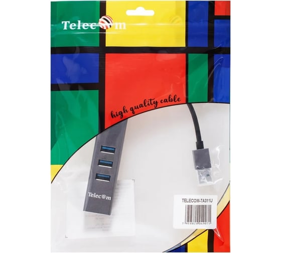 Изображение товара Переходник Telecom usb 3.0 - rj-45 1000mbps и 3хusb 3.0 aluminum shell 0.2m TA311U