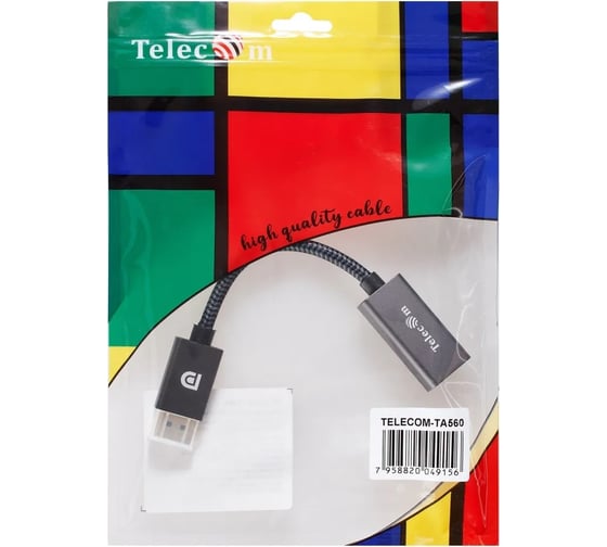 Изображение товара Кабель-переходник Telecom displayport m - hdmi f 0.2m серый металлик оплетка 4k 60hz TA560