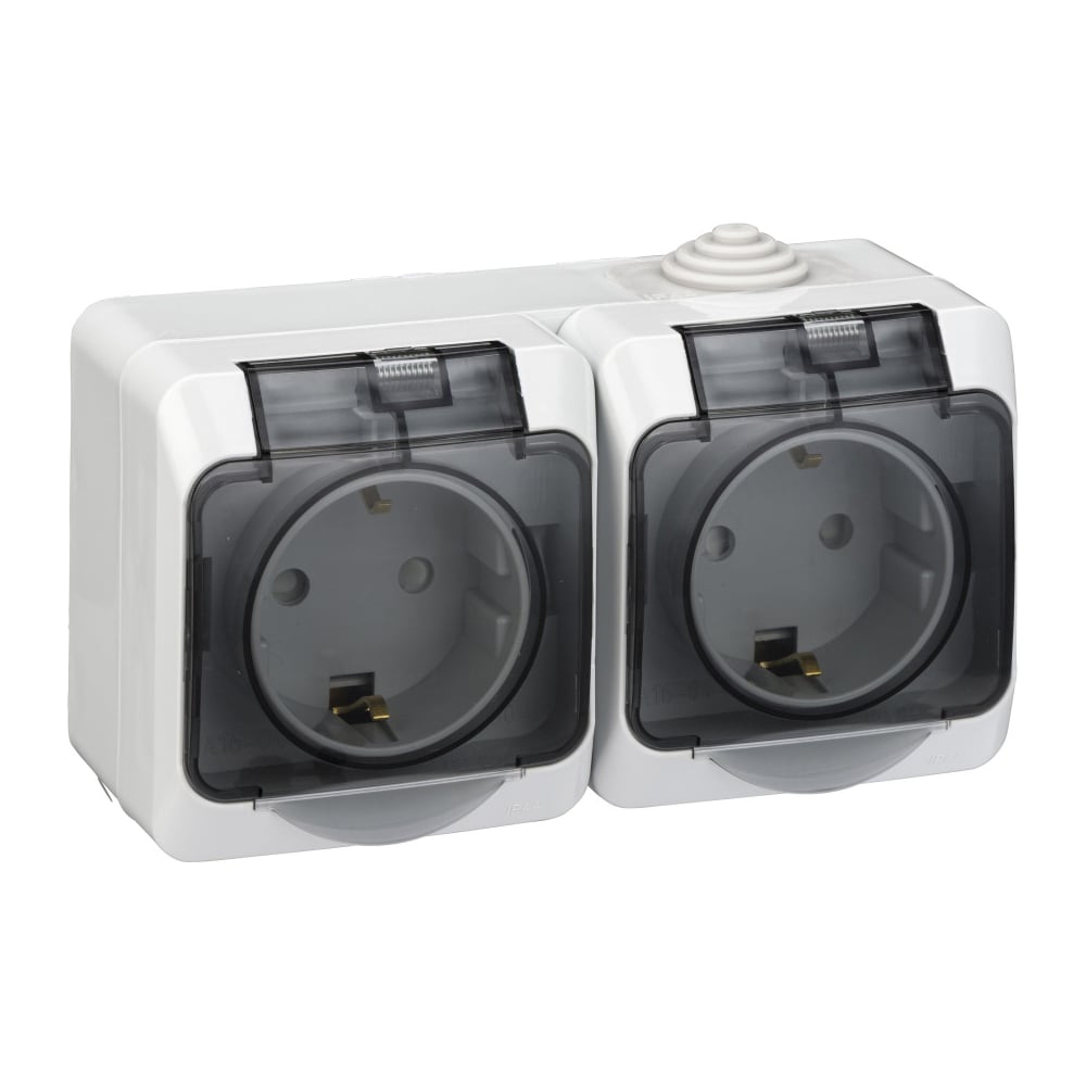 Изображение товара Блок Systeme Electric ОП Этюд IP44 серый 2-м розетка с заземлительными шторками