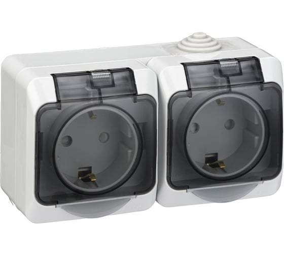 Изображение товара Блок двойная розетка Systeme Electric (Schneider Electric) Этюд, IP44, серый, с заземлением, защитные шторки PA16-244C