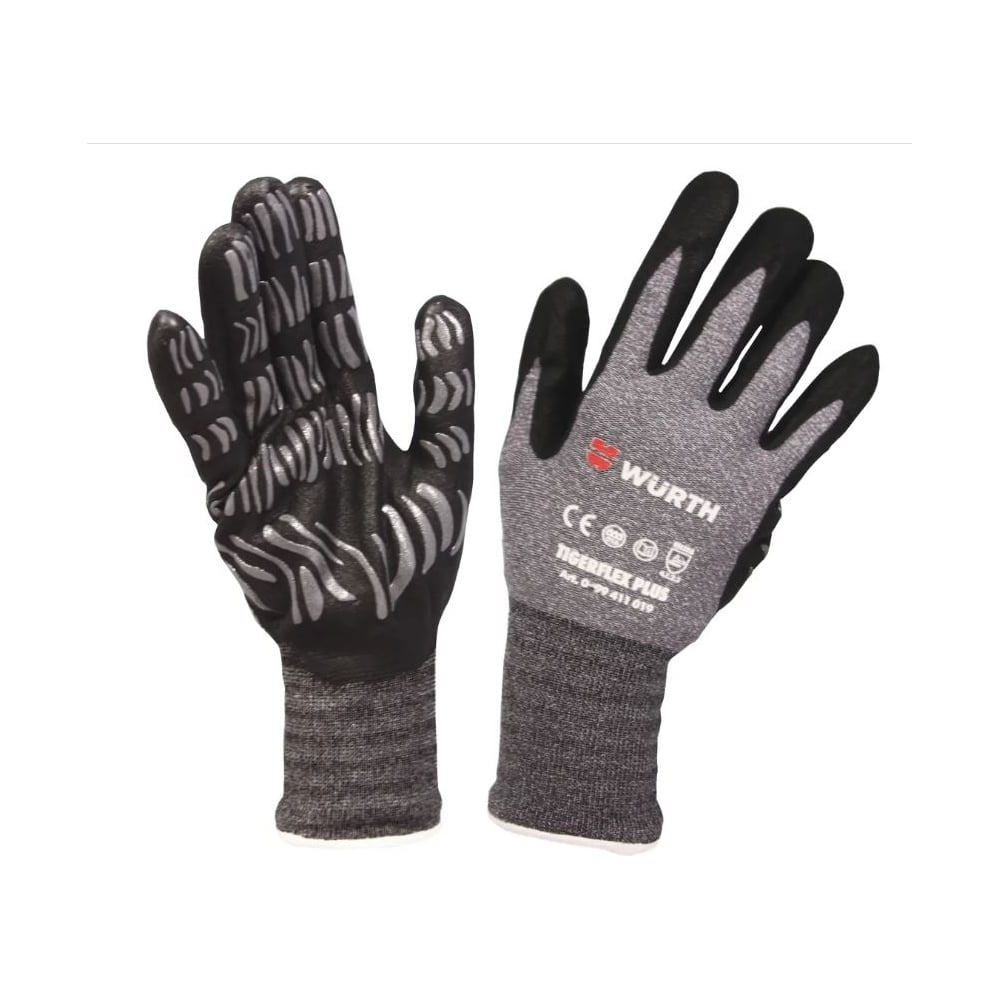Нитриловые перчатки Wurth, цвет серый, размер S 899411017961 TIGERFLEX PLUS - фото 1