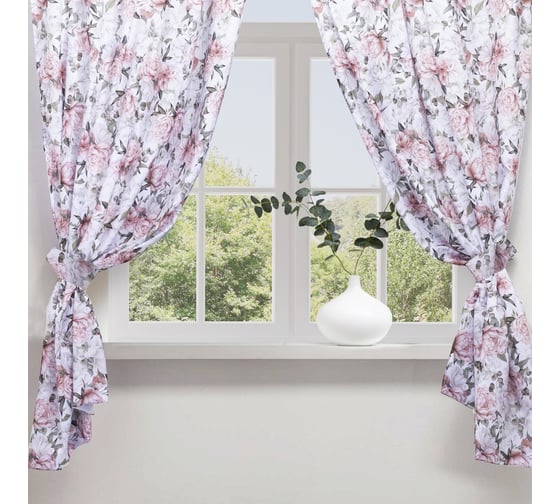 Изображение товара Комплект штор для кухни Этель Пионы с подхватами, 145x180 см, 2 шт, 100% полиэстер 5513585