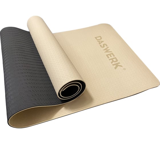Изображение товара Коврик для йоги и фитнеса DASWERK спортивный, двухцветный, тпэ, 183x61x0.6 см, бежевый/чёрный 680030