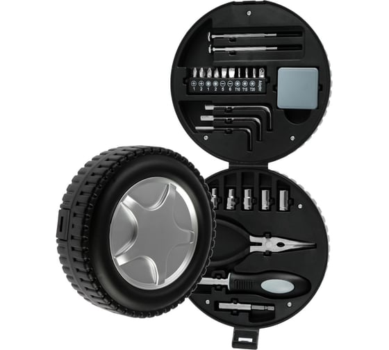 Изображение товара Набор инструментов ТУНДРА подарочный пластиковый кейс Колесо, 24 предмета 4506456