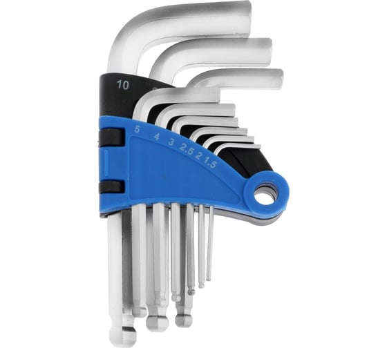 Изображение товара Набор шестигранных ключей с шаром ТУНДРА CrV, 1.5-10 мм, 9 шт. 2354393