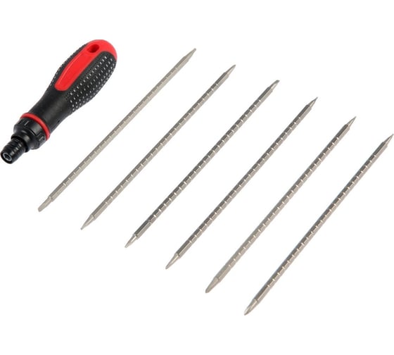 Изображение товара Комбинированная отвертка ТУНДРА двухкомпонентная рукоятка, реверс, двухсторонние биты 6 шт. 7644109