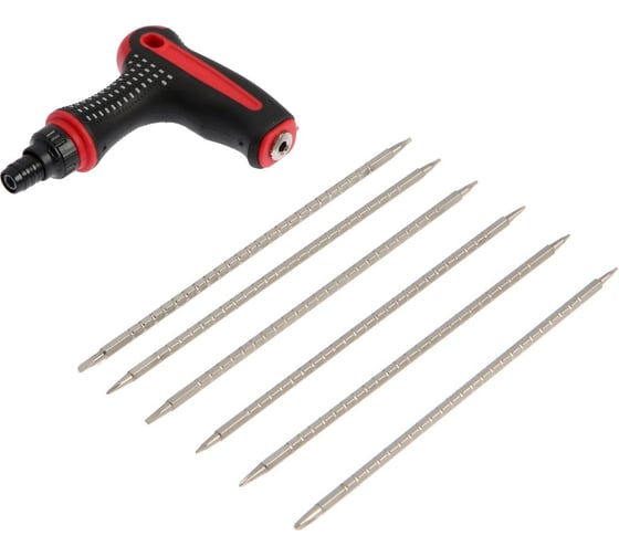 Изображение товара Комбинированная отвертка ТУНДРА Т-образная, двухкомпонентная рукоятка, реверс, двухсторонние биты 6 шт. 7644110