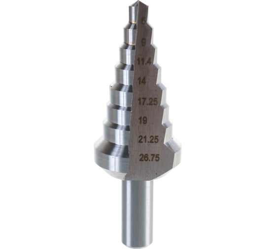 Изображение товара Сверло ступенчатое HSS 6-26х77 мм, 7 ступеней, хвостовик 10 мм Heller 22608
