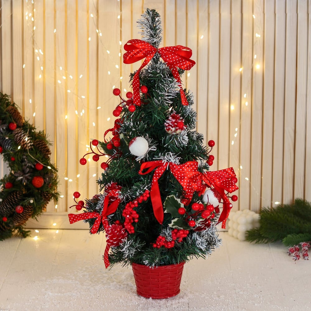 Изображение товара Ёлка Зимнее волшебство декор Праздничная бантик в горох 28x58 см красный