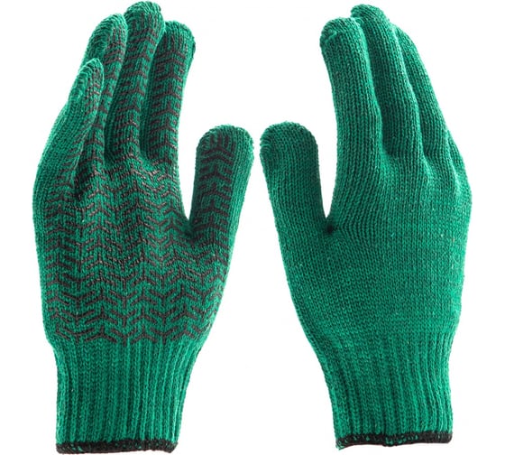 Изображение товара Трикотажные усиленные перчатки СИБРТЕХ гелевое ПВХ-покрытие, 7 класс, зеленые 68184
