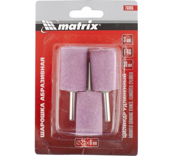 Изображение товара Шарошка абразивная, цилиндр удлиненный (25x38x6 мм, F46, 3 шт.) MATRIX 76006