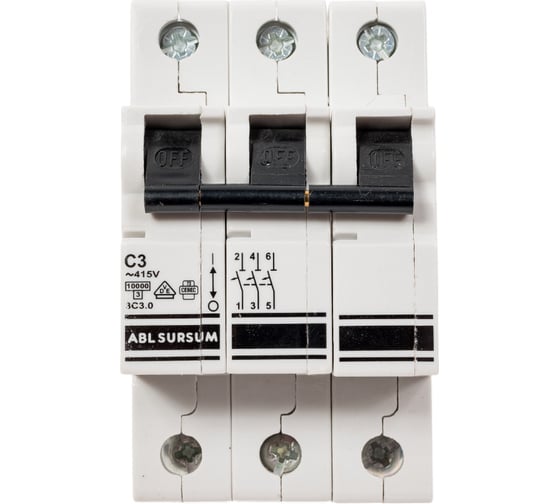 Изображение товара Автоматический выключатель ABL 3P, C, 3 А, 10 кА, 230/400 В AC, серия Т 3C3.0 C3T3
