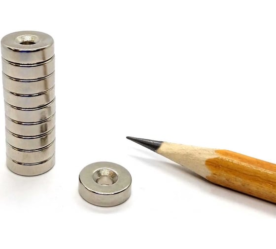 Изображение товара Неодимовый магнит-диск Проф-Магнит NdFeB 10x3 мм, с зенковкой 5/3 мм, 10 шт. D10x3x3 зенк_10