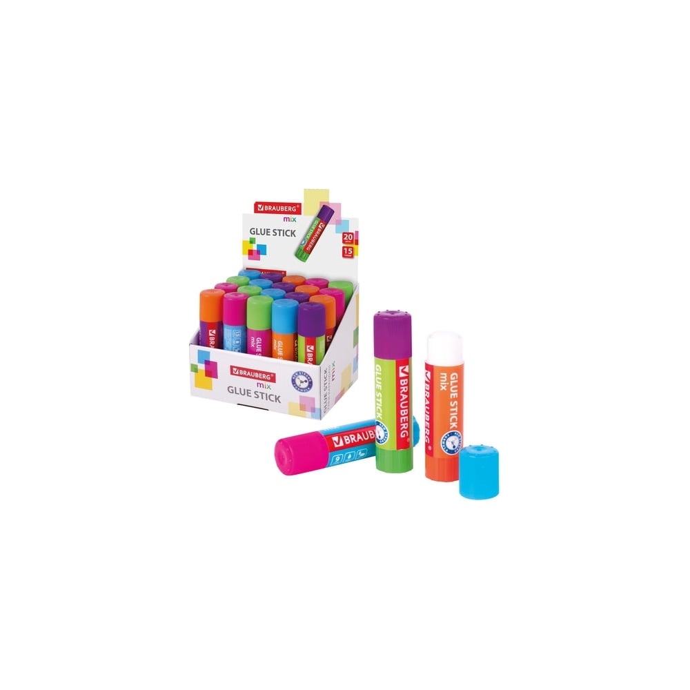 Изображение товара Клей-карандаш BRAUBERG MIX 15 г комплект 20 штук для бумаги и картона