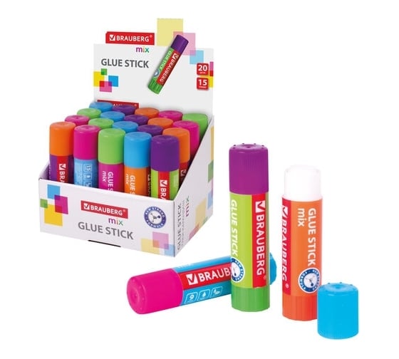Изображение товара Клей-карандаш BRAUBERG MIX 15 г, комплект 20 штук 880114