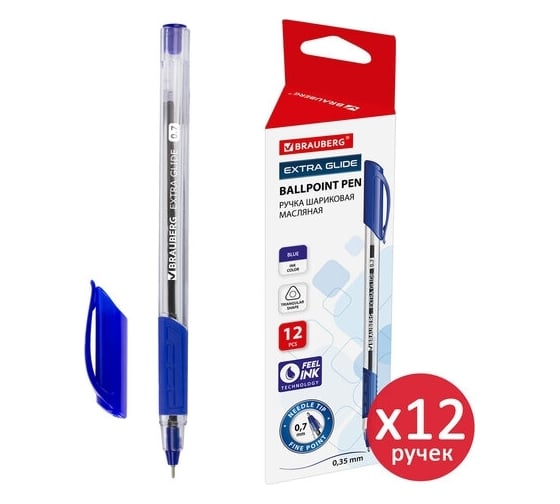 Изображение товара Шариковая ручка BRAUBERG Extra Glide GT синяя, комплект 12 штук, 0.35 мм 880009