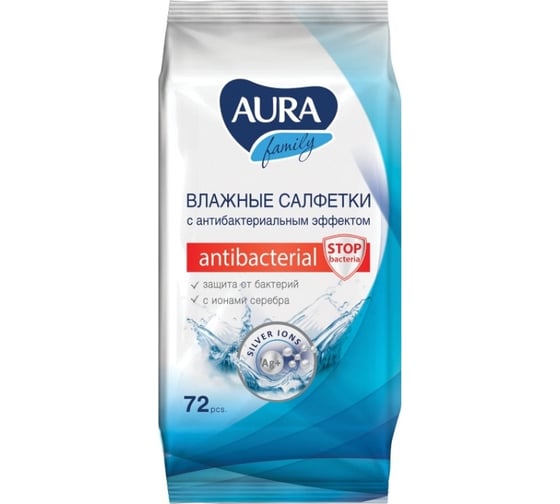 Изображение товара Антибактериальные влажные салфетки для всей семьи AURA Family 72 шт. 26065 127493