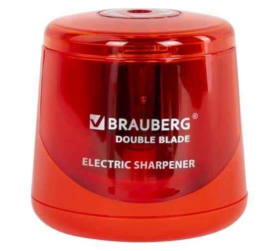 Изображение товара Электрическая точилка BRAUBERG DOUBLE BLADE RED двойное лезвие, питание от 2 батареек АА 271338