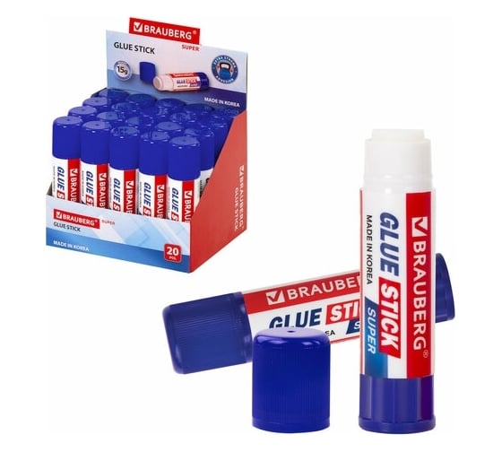 Изображение товара Клей-карандаш BRAUBERG SUPER усиленный, 15 г, комплект 20 шт. 880232