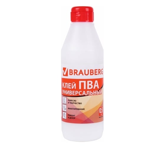 Изображение товара Универсальный клей ПВА BRAUBERG 0.5 кг, бумага, картон, дерево 880661