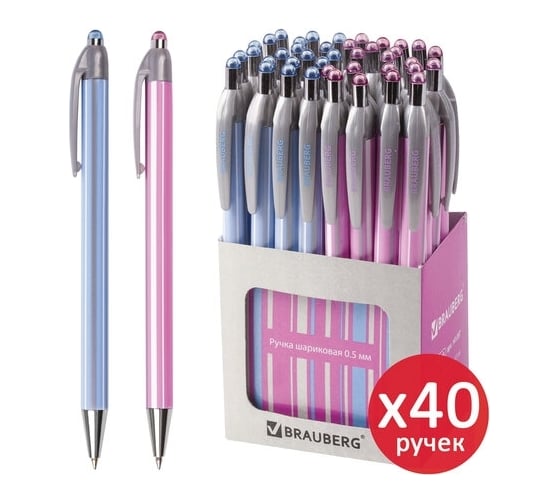 Изображение товара Автоматическая шариковая ручка BRAUBERG Sakura синяя, комплект 40 штук, ассорти, 0.3 мм 880190