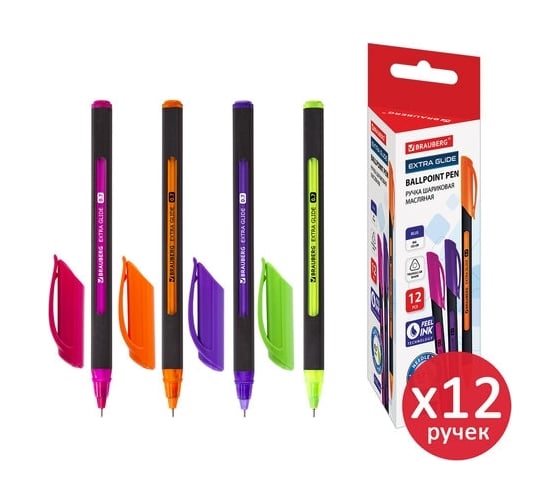 Изображение товара Шариковая ручка BRAUBERG Extra Glide Soft Color синяя, комплект 12 штук, 0.35 мм 880163