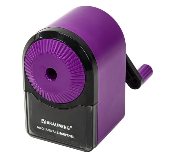 Изображение товара Механическая точилка для чернографитных и цветных карандашей BRAUBERG ULTRA крепление к столу, цвет корпуса сиреневый с черным 271341