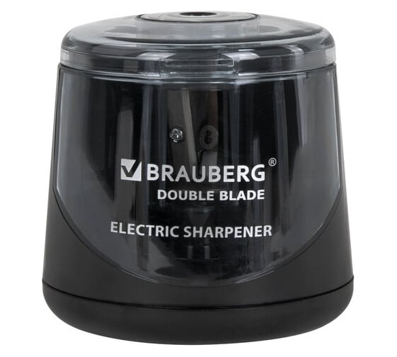 Изображение товара Электрическая точилка BRAUBERG DOUBLE BLADE BLACK двойное лезвие, питание от 2 батареек АА 271336