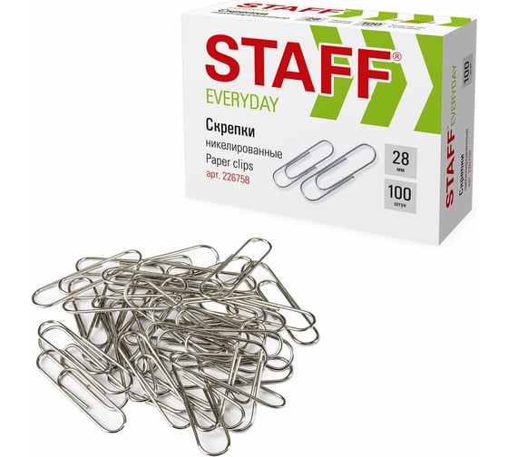 Изображение товара Скрепки Staff 28 мм, комплект 10 пачек по 100 штук, никелированные 880659