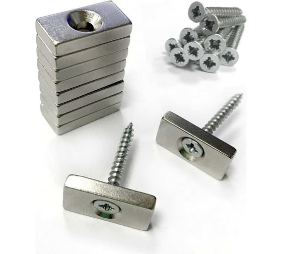 Изображение товара Неодимовый магнит-пластина Проф-Магнит NdFeB 16x8х3 мм, с зенковкой 6.2/3.2 мм, 10 шт. 16x8x3x6.2/3.2 зенк_10