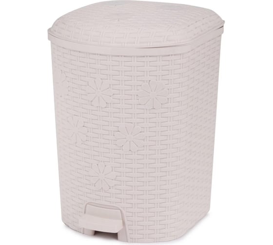 Изображение товара Контейнер для мусора ЗПИ «Альтернатива» "Плетенка" 12л с педалью слоновая кость М2048