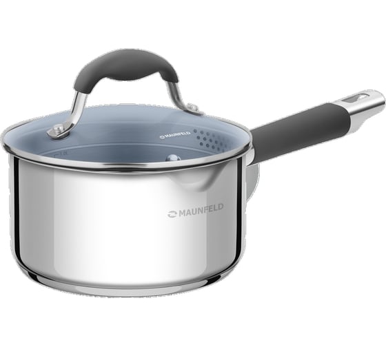 Изображение товара Ковш MAUNFELD LAURA из нержавеющей стали, со стеклянной крышкой, 16 см, 1,6 л МSP16S08GR