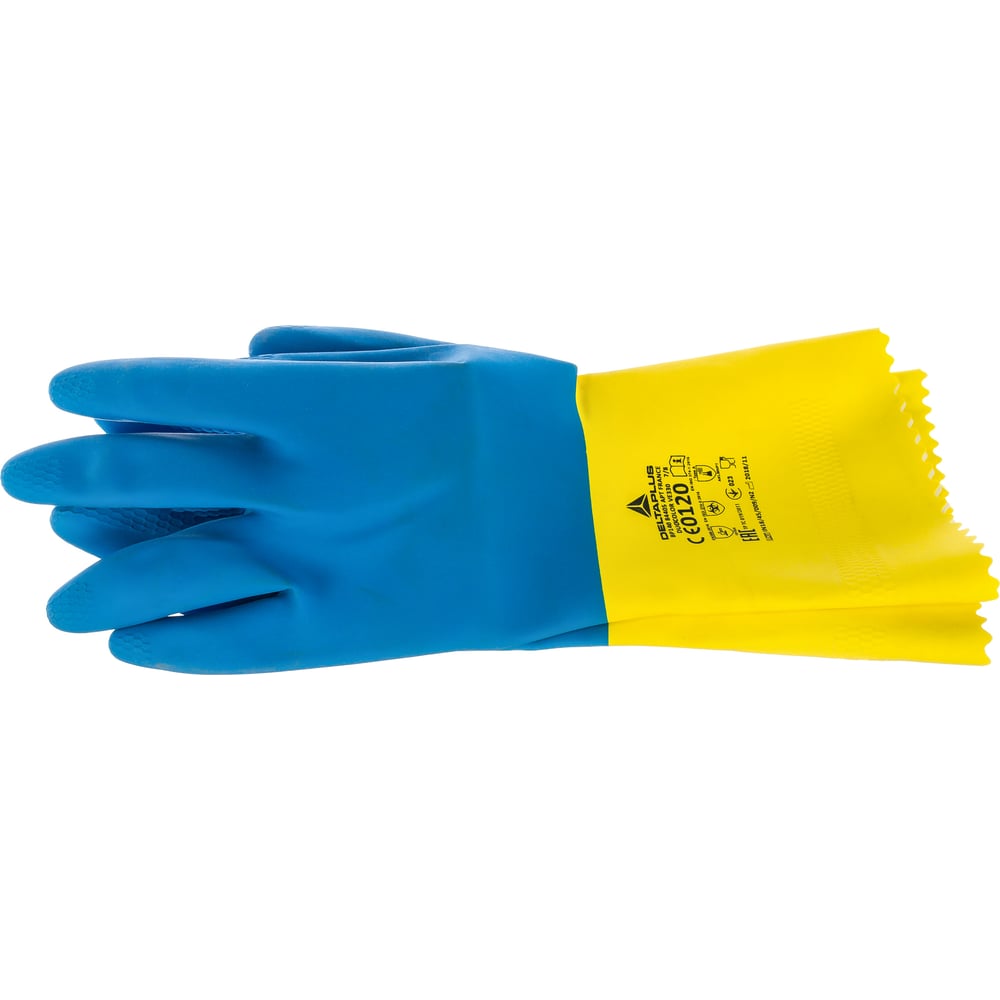 Латексные перчатки Delta Plus, цвет желтый/синий, размер S