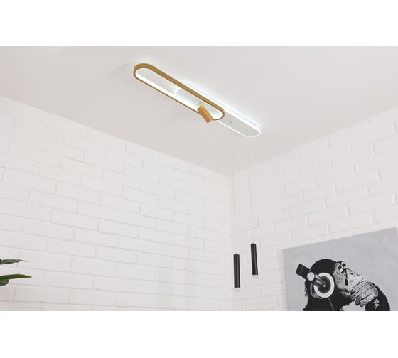 Изображение товара Потолочная светодиодная люстра Schaffner Trattato 2784-1+2, цвет белый/золото/черный . Люстра с пультом управления, освещение до 14 кв.м, мощность 101 Вт Trattato 2784-1+2P GD+WH+BK