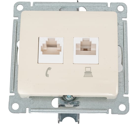 Изображение товара Механизм розетки Systeme Electric телеф.+комп. 2-м RJ11+RJ45 GLOSSA беж. SchE GSL000285
