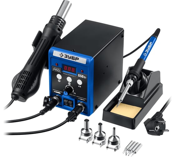 Изображение товара Ремонтная паяльная станция ЗУБР Пср-650 2-в-1,100-500°С, 650 Вт 55427