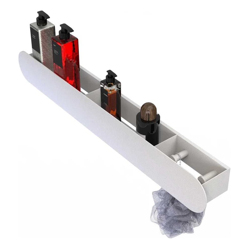 Изображение товара Настенная полка Граф Держалкин Round patron 70x9.2x9 белая с крючками стиль лофт