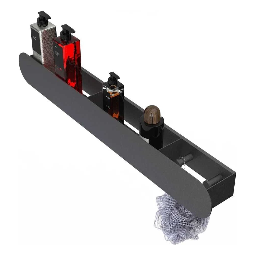 Изображение товара Полка настенная Gраф Держалкин Round patron 70x9.2x9 с крючками черная стиль лофт