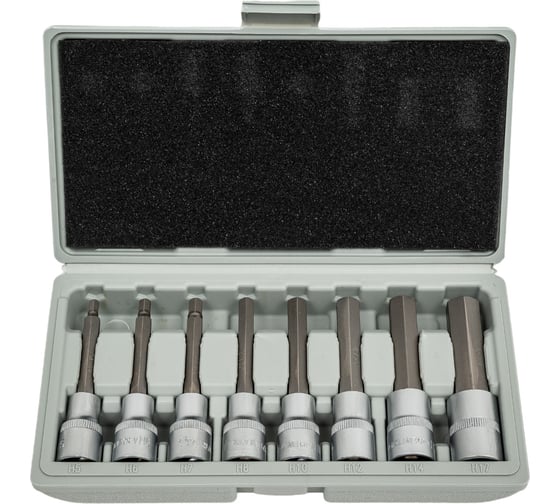 Изображение товара Набор головок с шестигранными вставками в кейсе (HEX5-17, 100 мм, 8 шт, 1/2" DR) Airline AT-BS-58