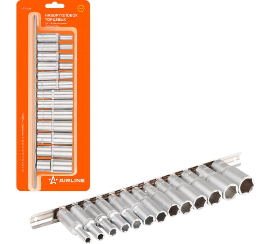 Изображение товара Набор головок торцевых шестигранных глубоких (13 шт; 3/8" DR; 6-19 мм) Airline AT-13-28