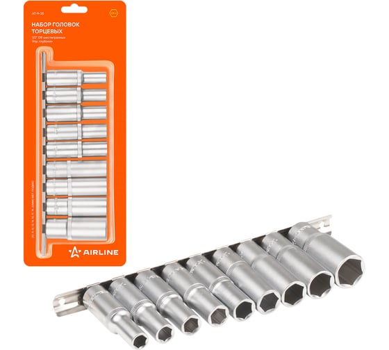 Изображение товара Набор головок торцевых шестигранных глубоких (9 шт; 1/2" DR; 10-22 мм) Airline AT-9-35